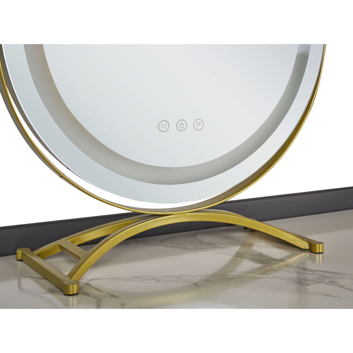 Toaletka 2 szuflady lustro LED ze stołkiem szaro-złota SURIN