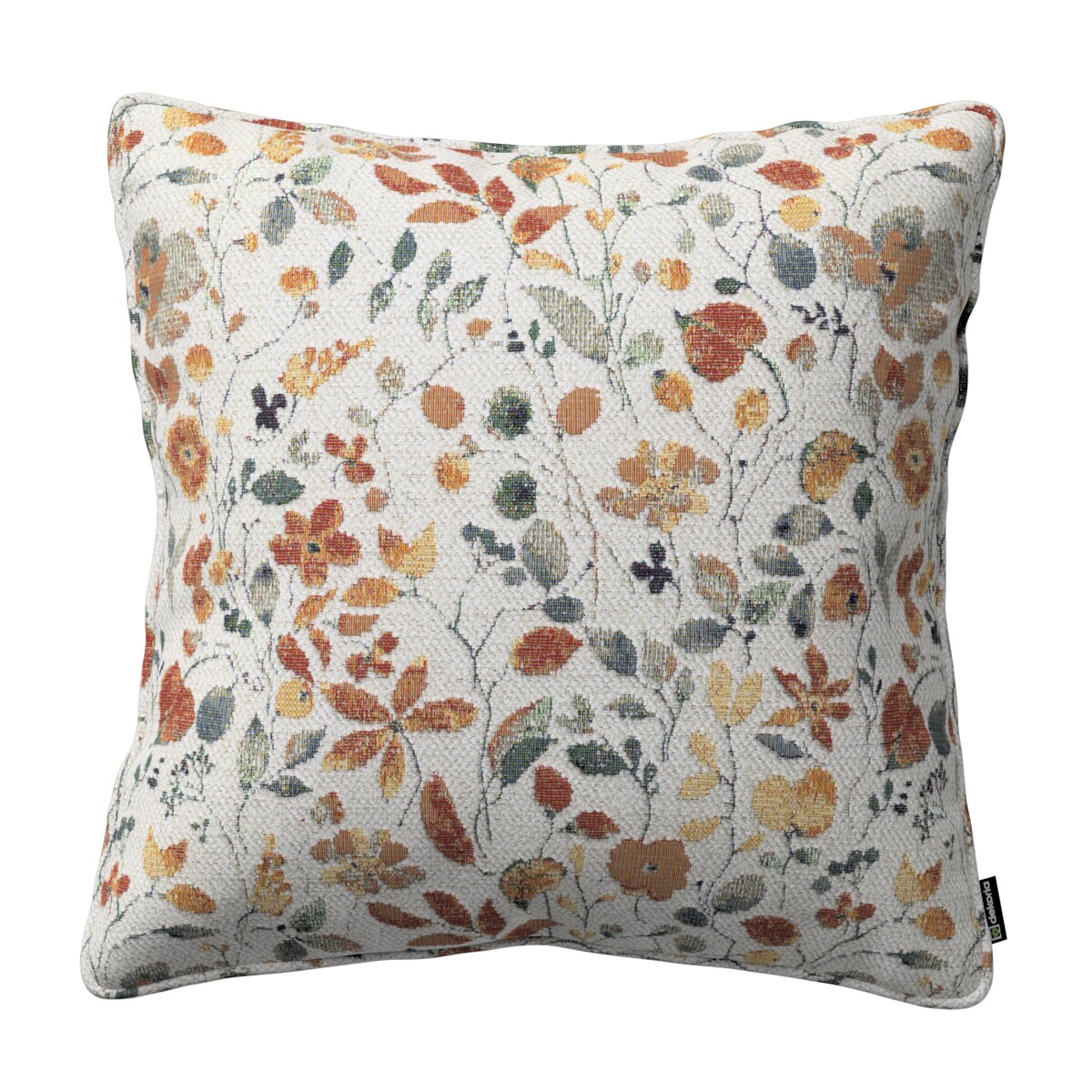 Poszewka Gabi na poduszkę 45x45 pomarańczowo-zielone kwiaty na kremowym tle