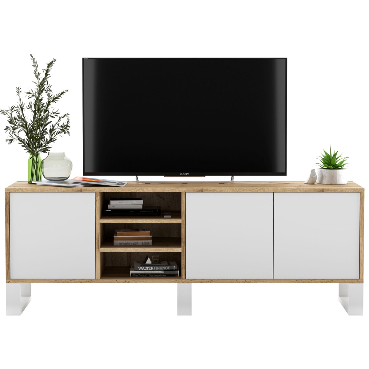 Nowoczesna Szafka RTV Loft Komoda RTV Loft 150 cm Dąb Wotan Biały MAT
