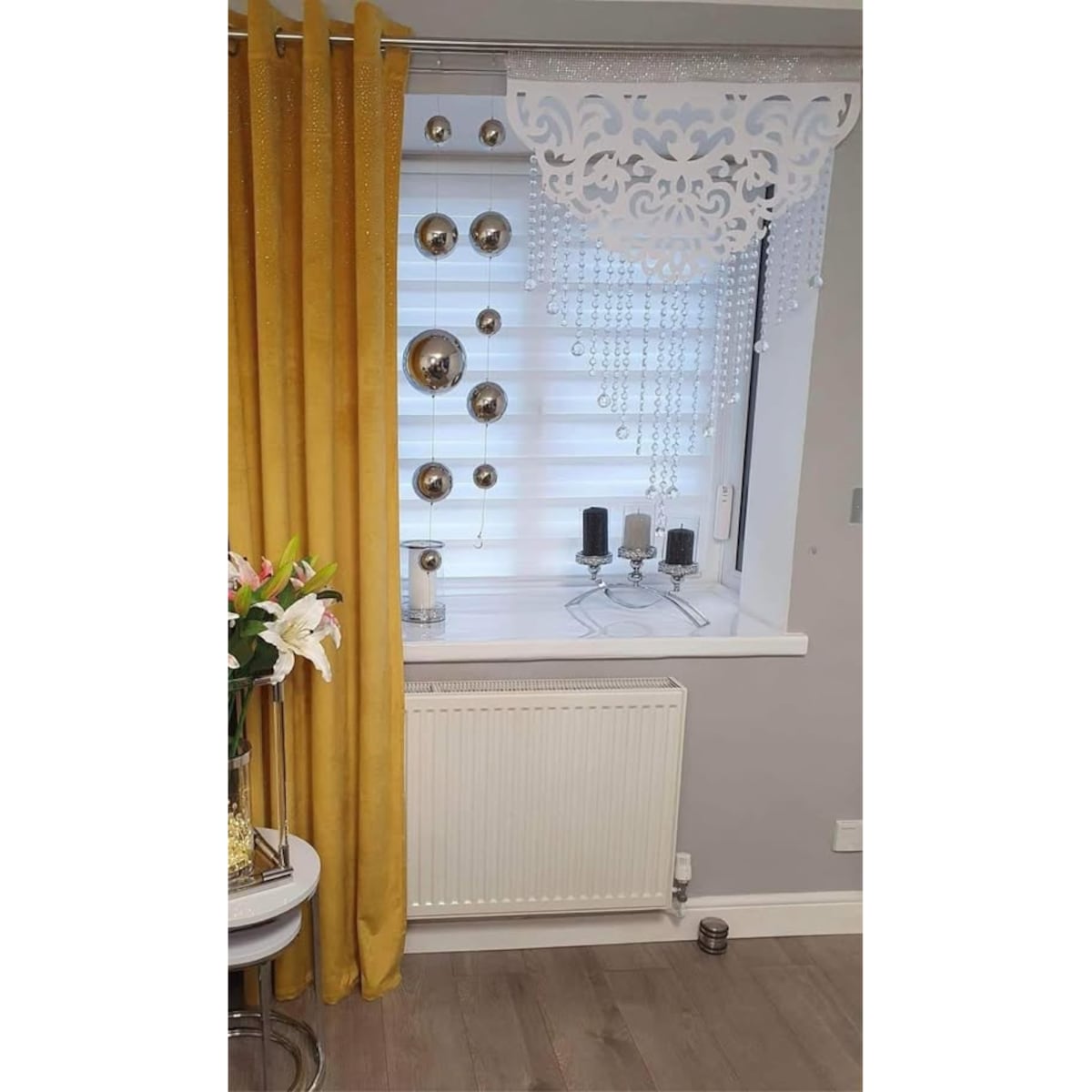 Zasłona welurowa "metor" z błyszczącą aplikacją od góry 140x250 cm przelotki | musztarda