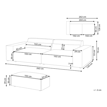 Sofa modułowa 2-osobowa z otomaną szara HELLNAR