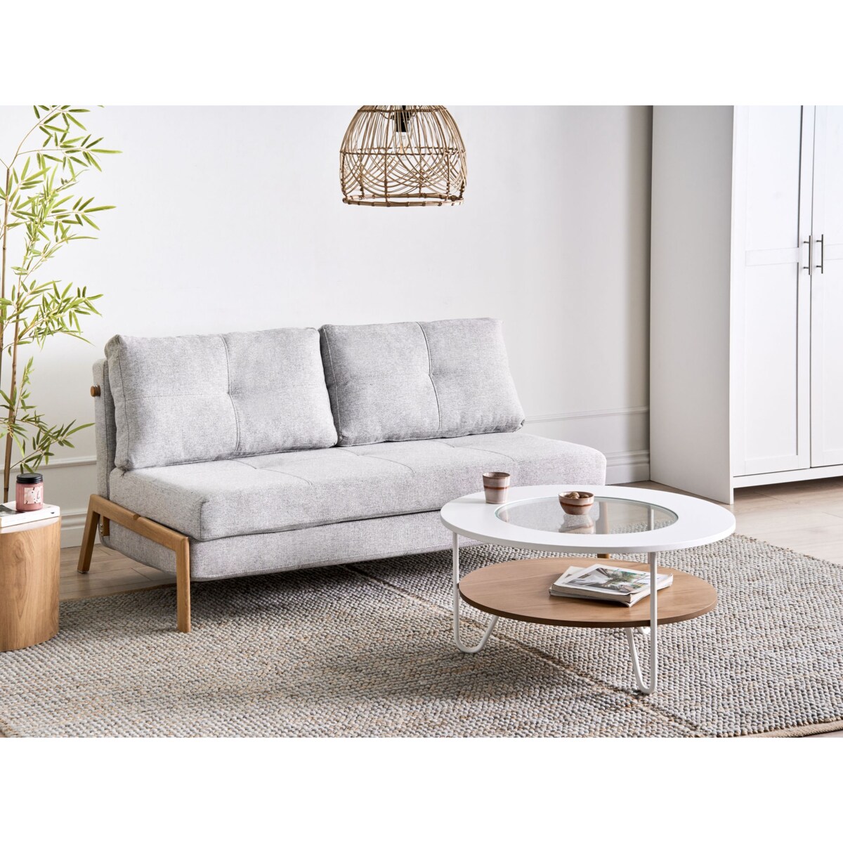 Komplet wypoczynkowy dla 3 osób EDLAND Jasnoszary z ławką