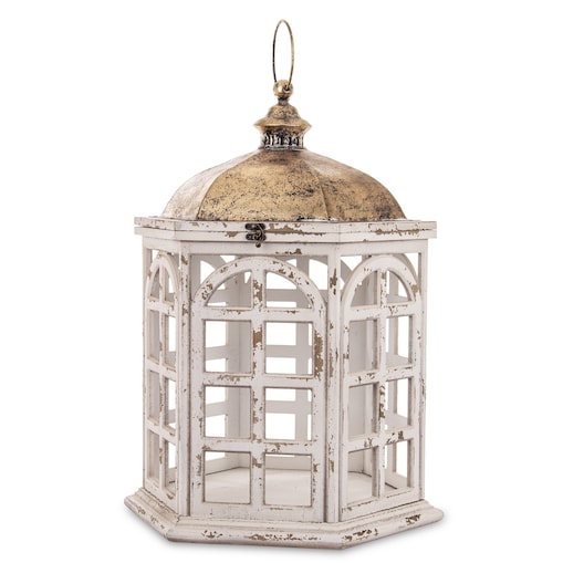 Lampion latarnia drewno-metal 72x47x41 cm biało-złoty LUMBERI