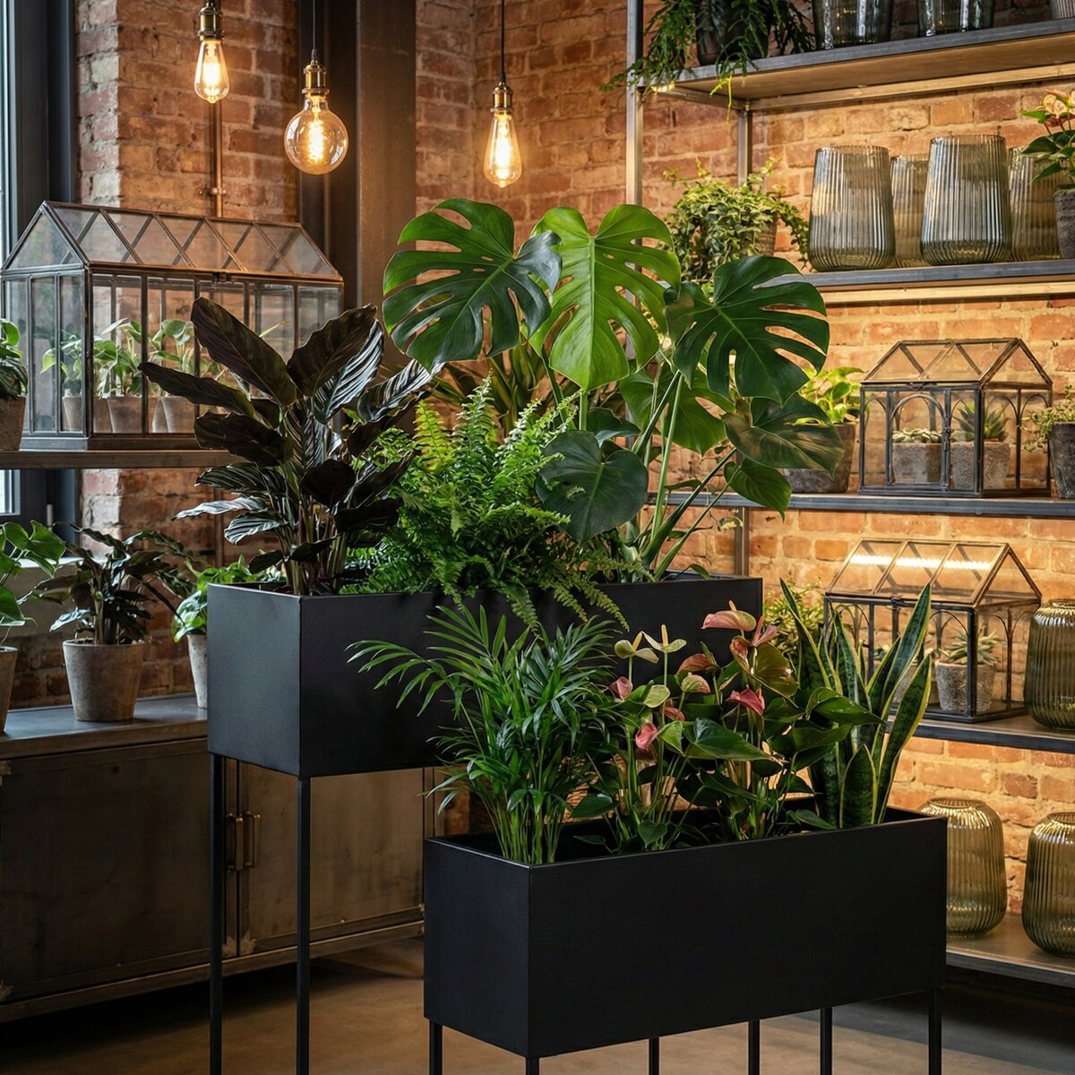 Kwietniki loft metalowe podłużne TINO, 2 stojaki