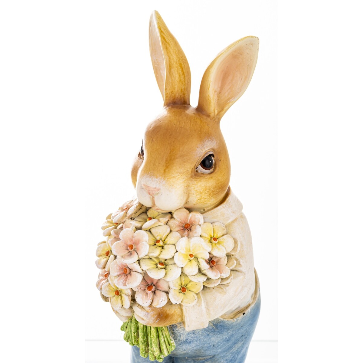 Figurka - królik w niebieskim płaszczu 20x7,5x8 cm CONTENIDO-2 z bukietem kwiatów