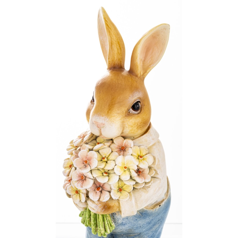 Figurka - królik w niebieskim płaszczu 20x7,5x8 cm CONTENIDO-2 z bukietem kwiatów