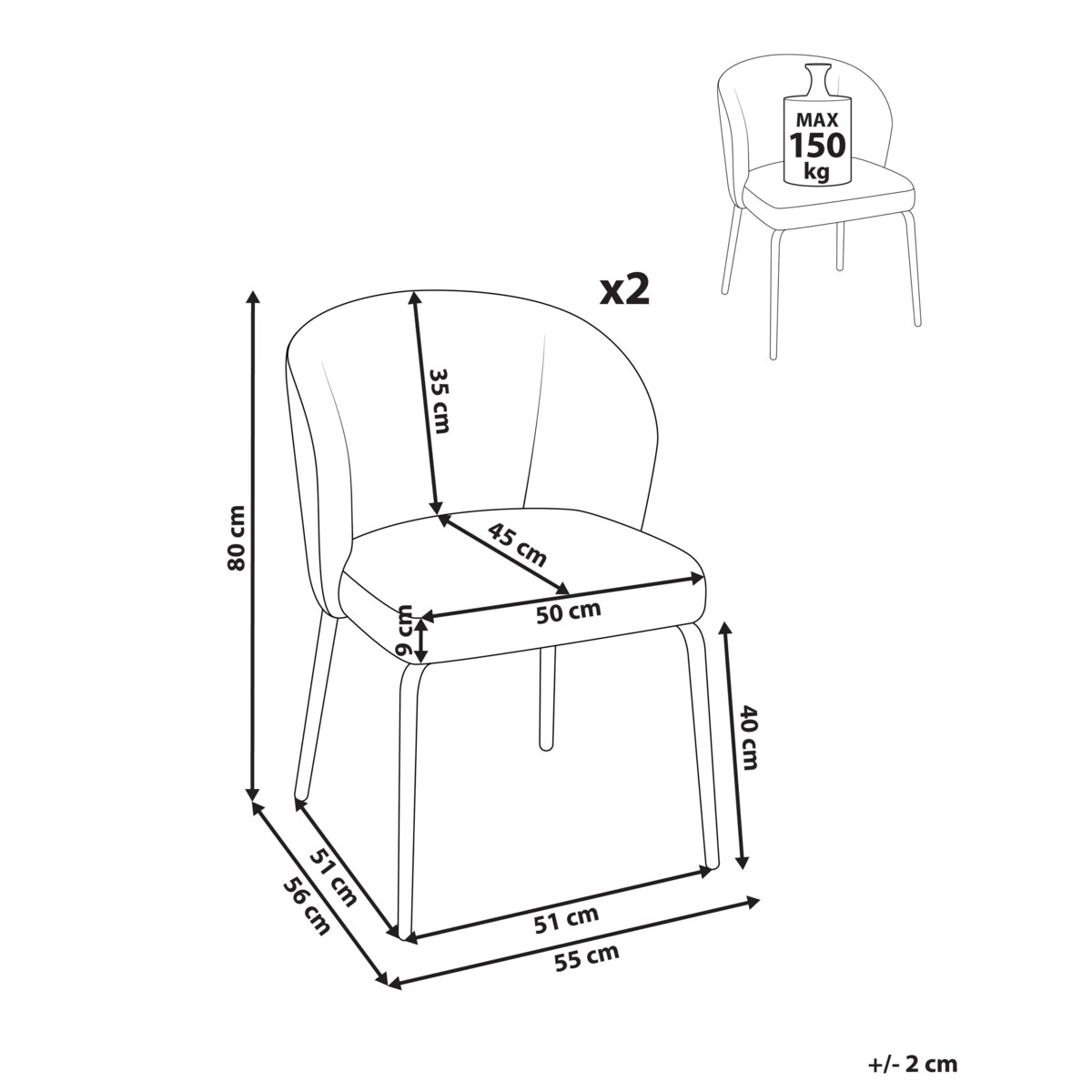 Zestaw 2 krzeseł do jadalni ZANA Boucle Jasnobeżowy