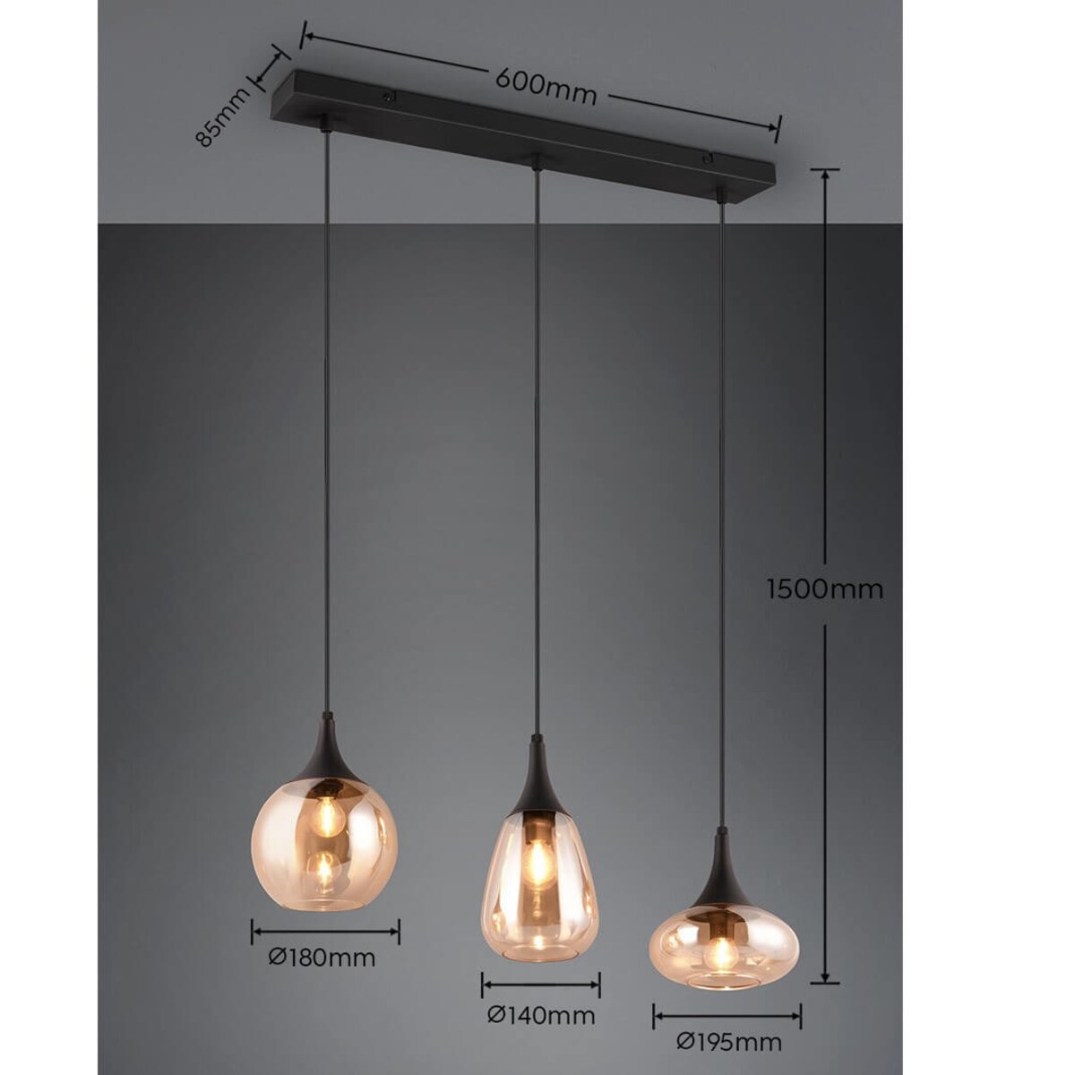 Potrójna lampa nad stół Lumina 317000313 Trio szkło czarna bursztynowa