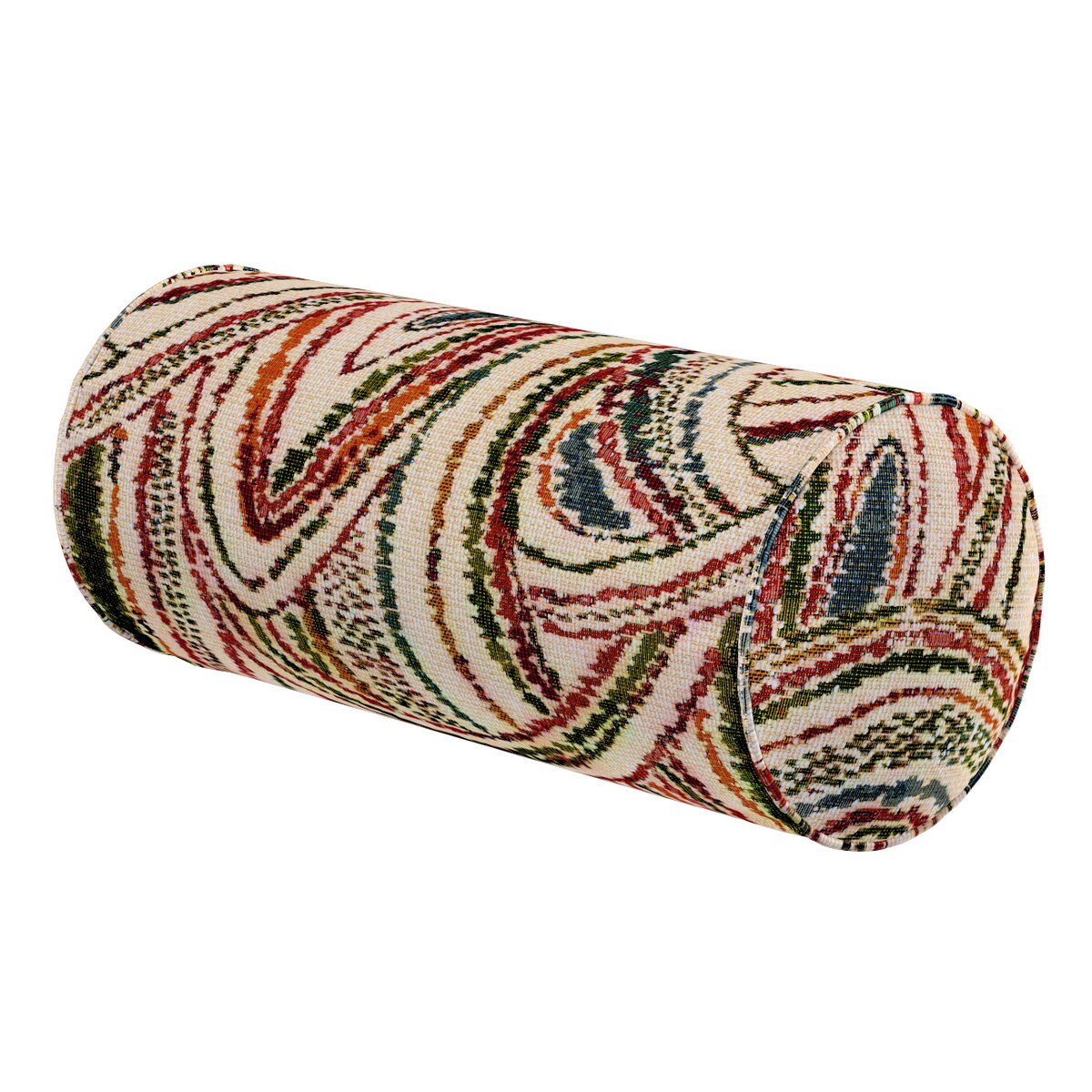 Poduszka wałek prosty, czerwono-zielone łuki na kremowym tle, Ø16 x 40 cm, Cosy Home