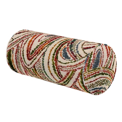 Poduszka wałek prosty, czerwono-zielone łuki na kremowym tle, Ø16 x 40 cm, Cosy Home