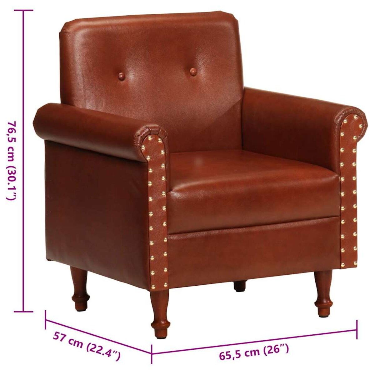 vidaXL Fotel klubowy, brązowy, skóra naturalna