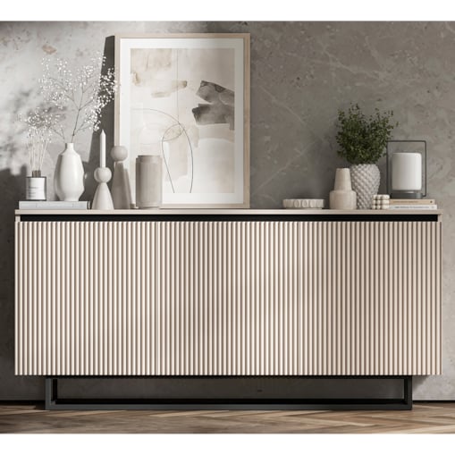 Komoda Glamour Szafka RTV Kaszmir MAT ryflowane fronty czarny stelaż 166,8 cm