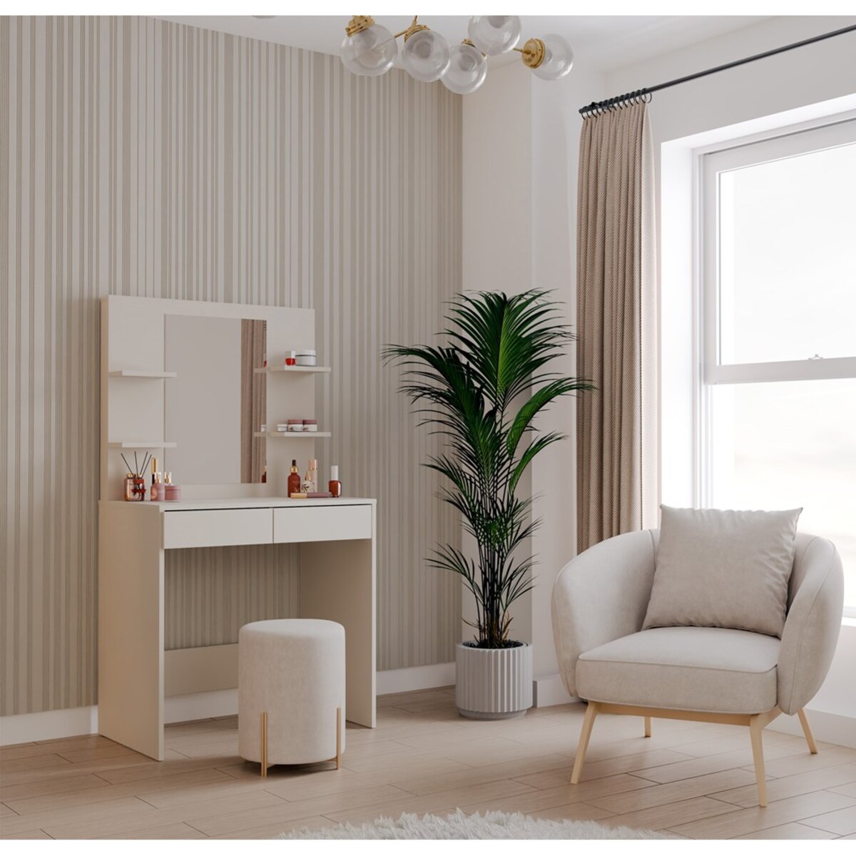 Toaletka Kosmetyczna z Lustrem Do Makijażu MARINA 4P + Biurko 2S Kaszmir