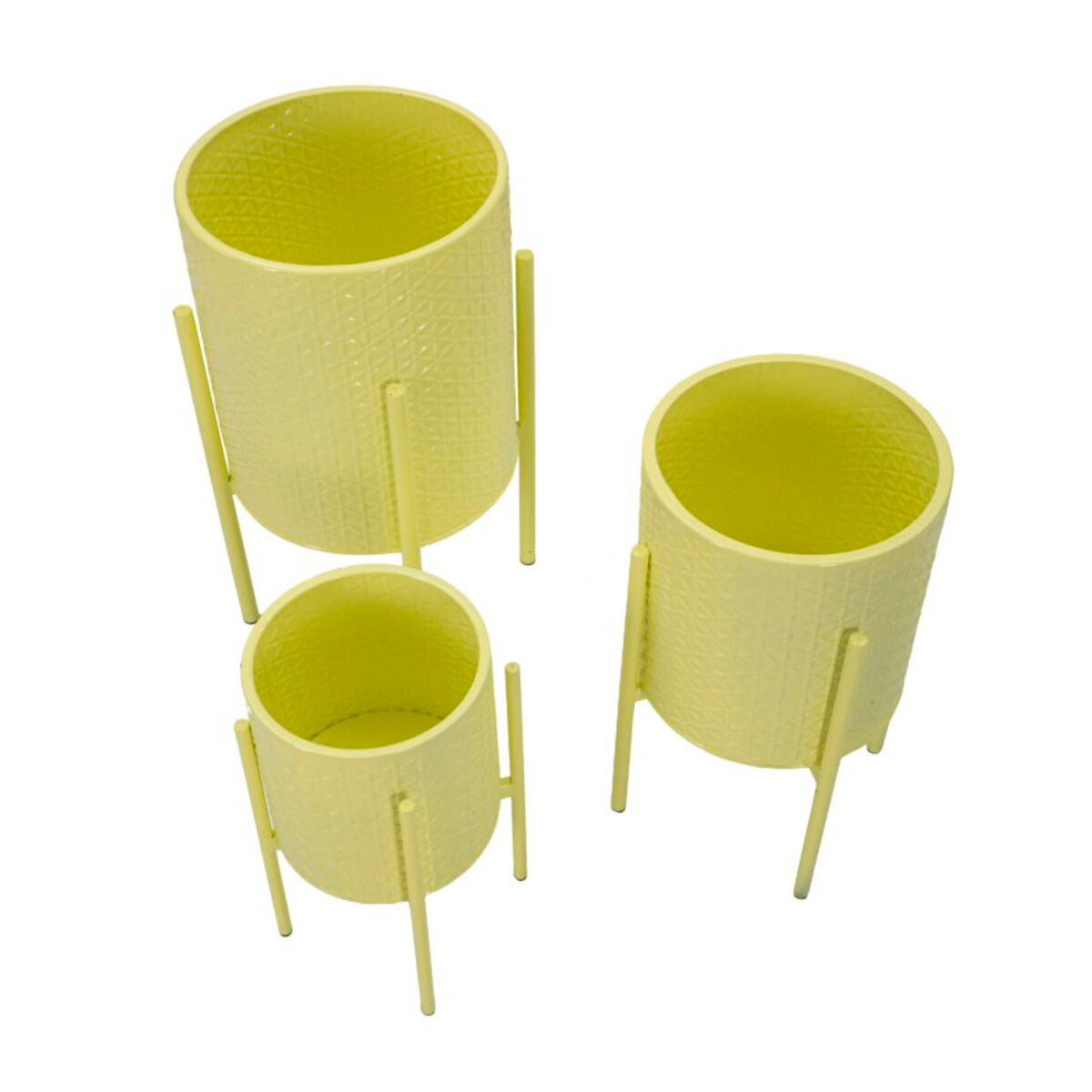 Zestaw 3 kwietników Iris, kolor żółty, żelazo, wysokości 56,5, 48,5 i 37,5 cm, styl nowoczesny, na rośliny doniczkowe, Mauro Ferretti