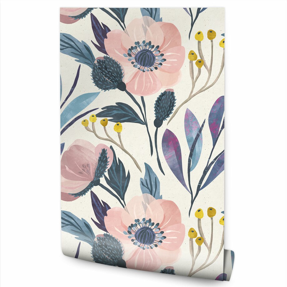 Tapeta retro kwiaty liście rośliny natura