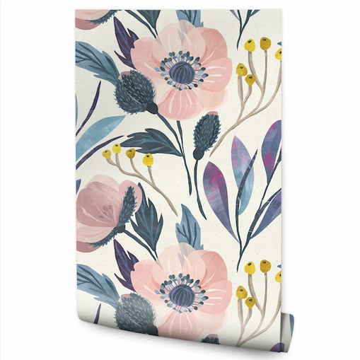 Tapeta retro kwiaty liście rośliny natura