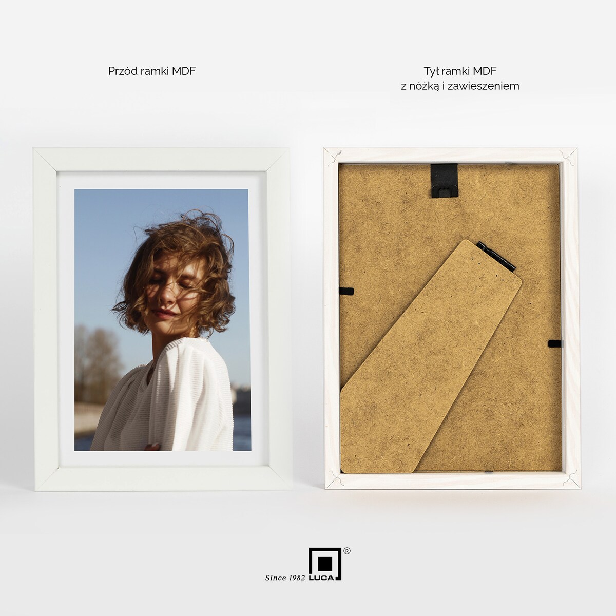 Ramka na zdjęcia 13x18 cm biała rama MDF z plexi do postawienia powieszenia klasyczna ramka