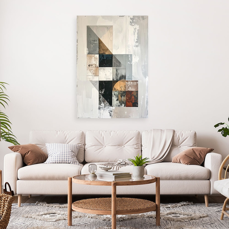 Obraz do salonu sypialni biura loftu, Nowoczesna Abstrakcja geometryczna w beżowo kolorach 80x120 cm