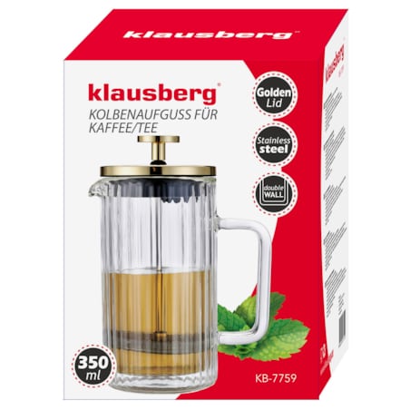 Zaparzacz do kawy herbaty szklany 350ml French Press złoty KLAUSBERG