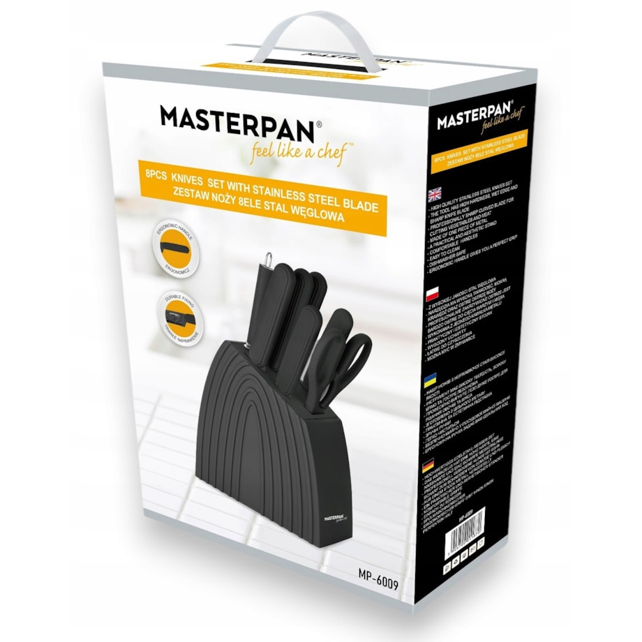 Zestaw Komplet Noży Kuchennych W Czarnym Bloku 8 El Ostrzałka Nożyczki