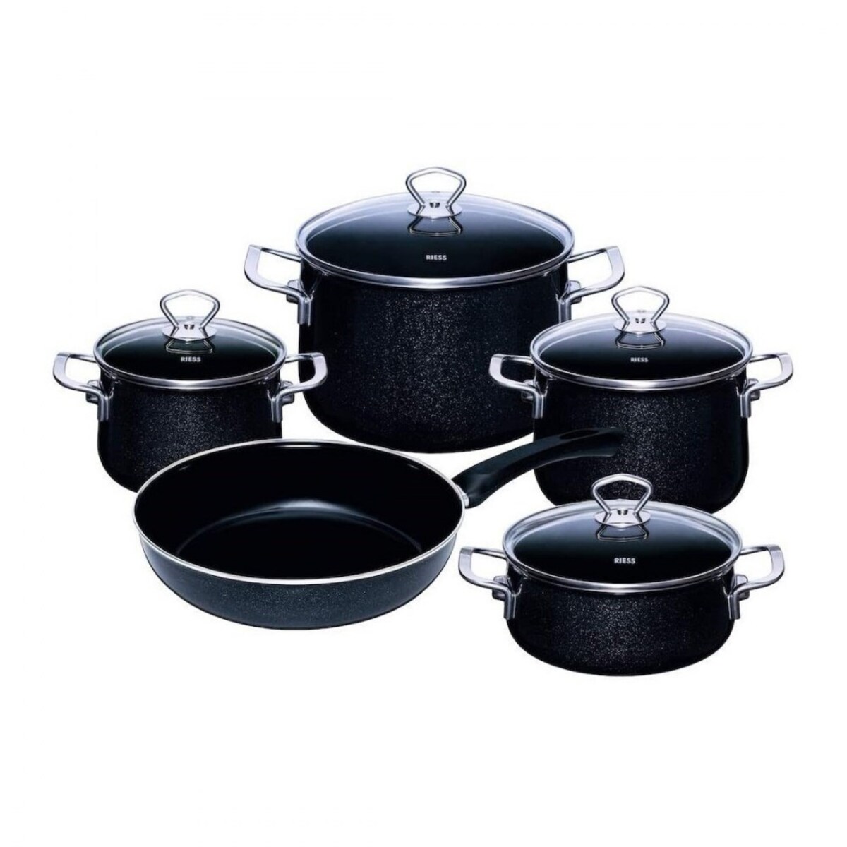 Black Magic Czarny Zestaw 4 Garnków Ceramicznych Z Pokrywkami I Patelnią