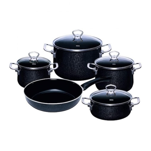 Black Magic Czarny Zestaw 4 Garnków Ceramicznych Z Pokrywkami I Patelnią