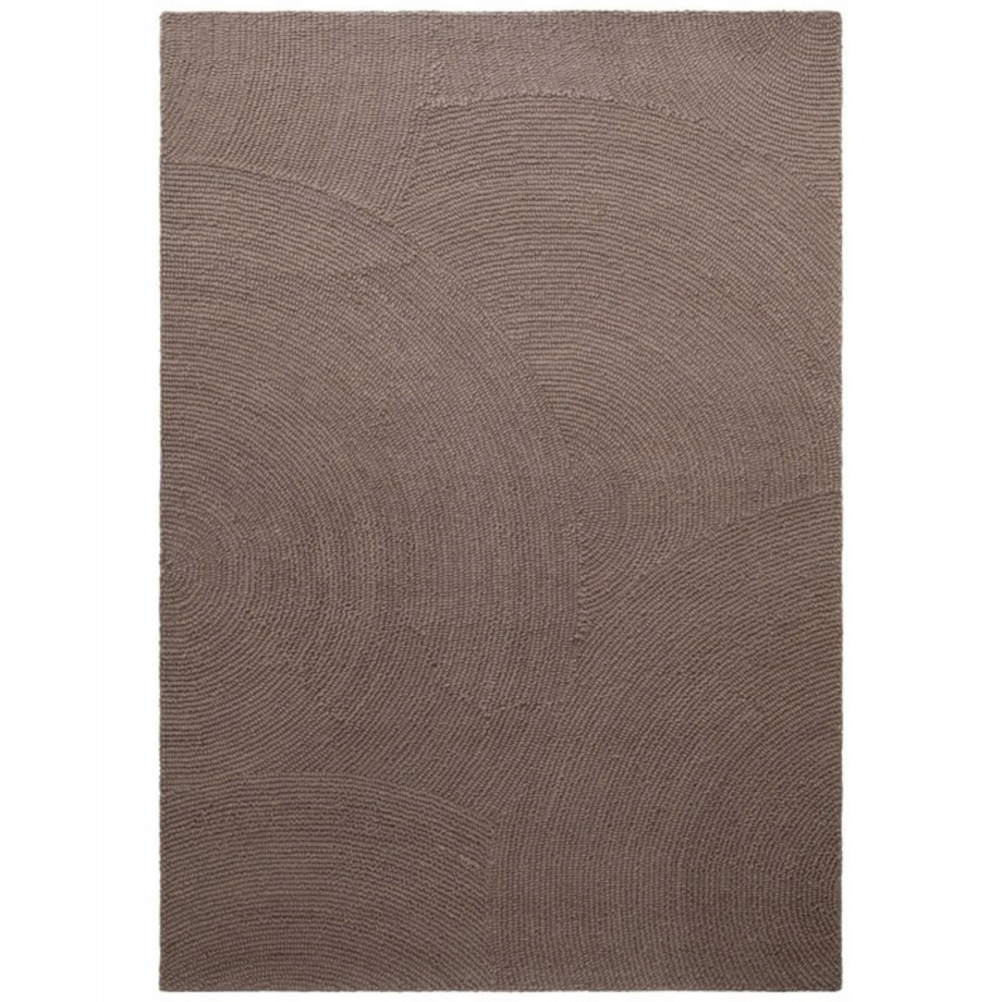 Dywan wełniany do salonu 160x230cm, brązowy wzór w półkola, efekt 3d