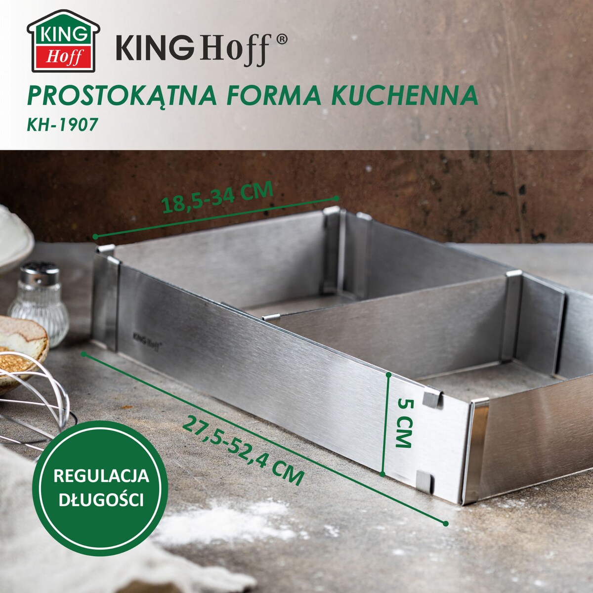 Regulowana forma do ciasta 34-52x27-18,5x5cm Tortownica Rant cukierniczy KINGHOFF
