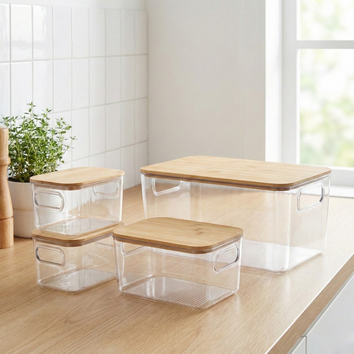 Zestaw organizerów kuchennych ZELLER, 4 szt. bambusowe pokrywki