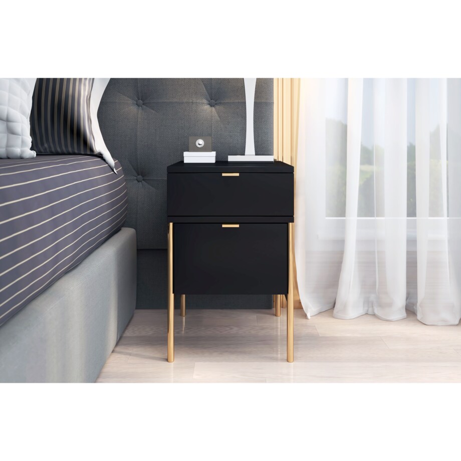Elegancka czarna szafka nocna Skandica POLKA na złotych nóżkach