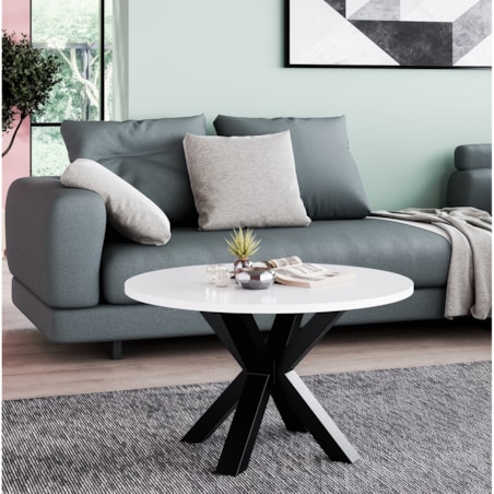 Stolik kawowy NEO okrągły 90 cm, metalowa podstawa- biały