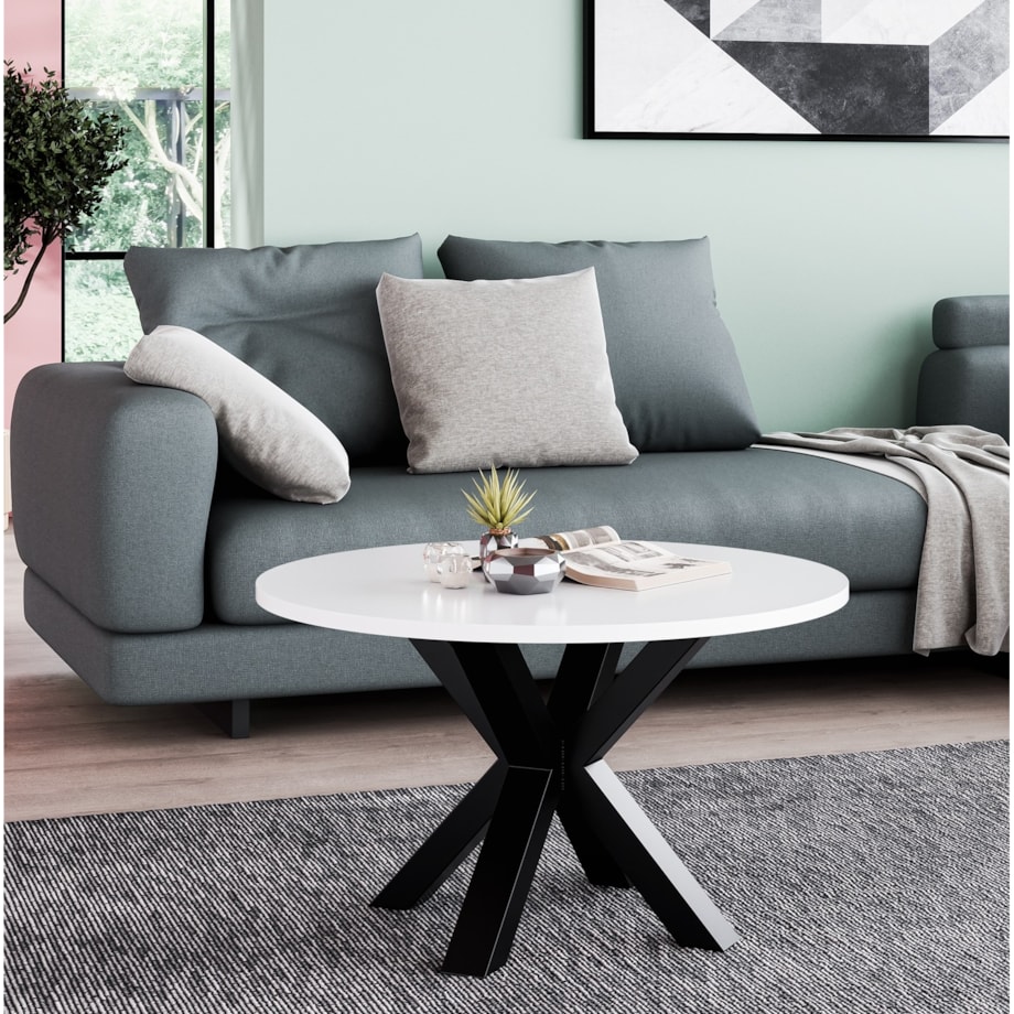 Stolik kawowy NEO okrągły 90 cm, metalowa podstawa- biały