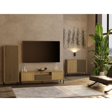 Witryna KAMARO 1DD SLIM DĄB ARTISAN Lamele Front Ryflowany
