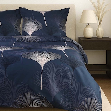 Poszewka satynowa 40x40 Lunavia liście miłorzębu na niebieskim tle, Satynlove