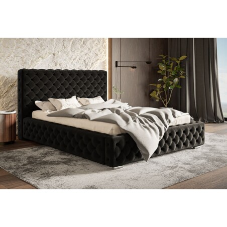 Łóżko jednoosobowe z pojemnikiem na pościel 90x200 BEN 15- czarne
