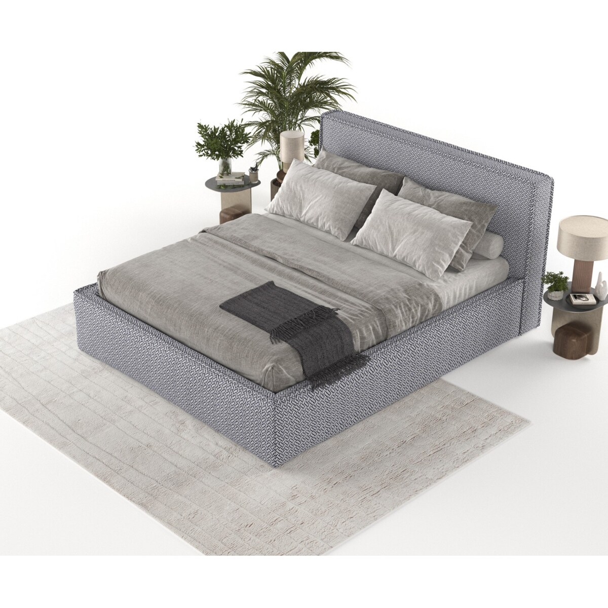 Łóżko kontynentalne SATO 180x200 z pojemnikiem, Granatowy, tkanina Good Morning P 79