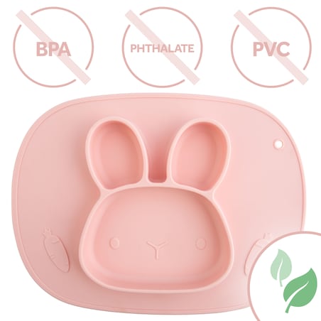 Talerzyk dla dziecka silikonowy do karmienia Królik różowy Ricokids