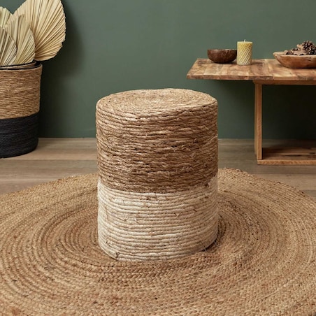 Pufa Bolsa naturalna/ biała boho