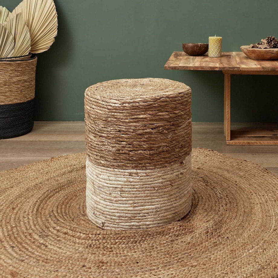 Pufa Bolsa naturalna/ biała boho