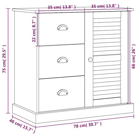 vidaXL Szafka z szufladami VIGO, 78x40x75 cm, biała, lita sosna