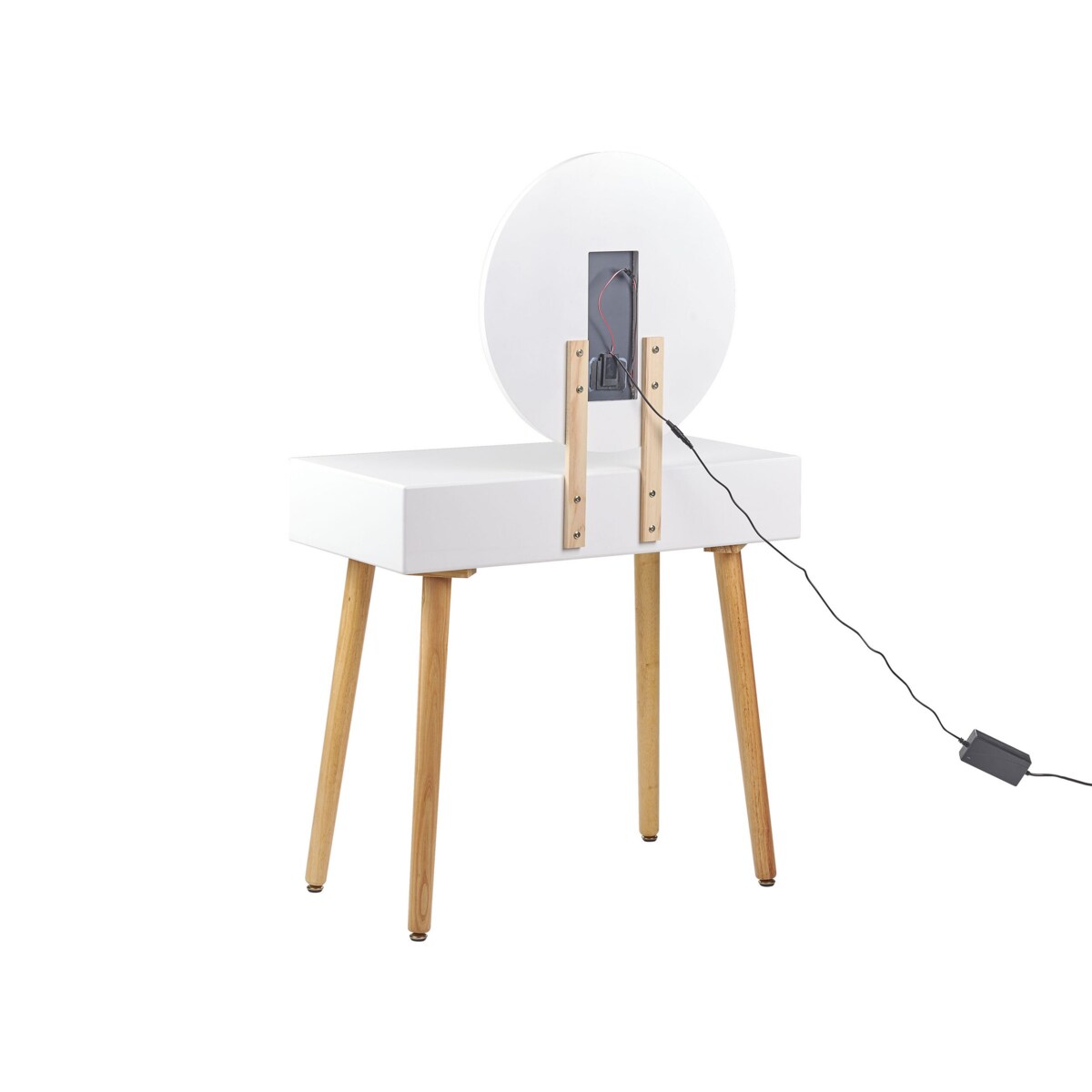 Toaletka 2 szuflady lustro LED ze stołkiem biało-szara JOSSELIN