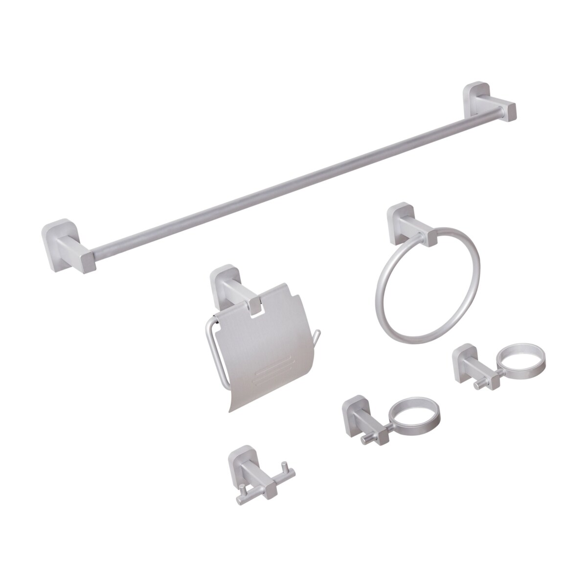 Zestaw akcesoriów toaletowych 6 elementów POCONE Z uchwytami i haczykami na ręczniki Srebrny