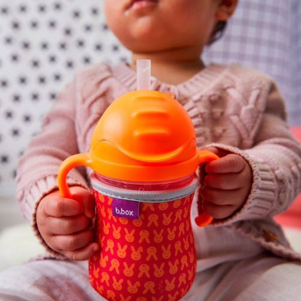 Bidon dla dzieci ze słomką 240 ml - kubek niekapek malinowy, b.box