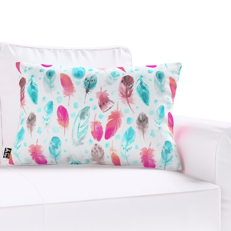 Poszewka Milly prostokątna 60x40 różowe i turkusowe piórka