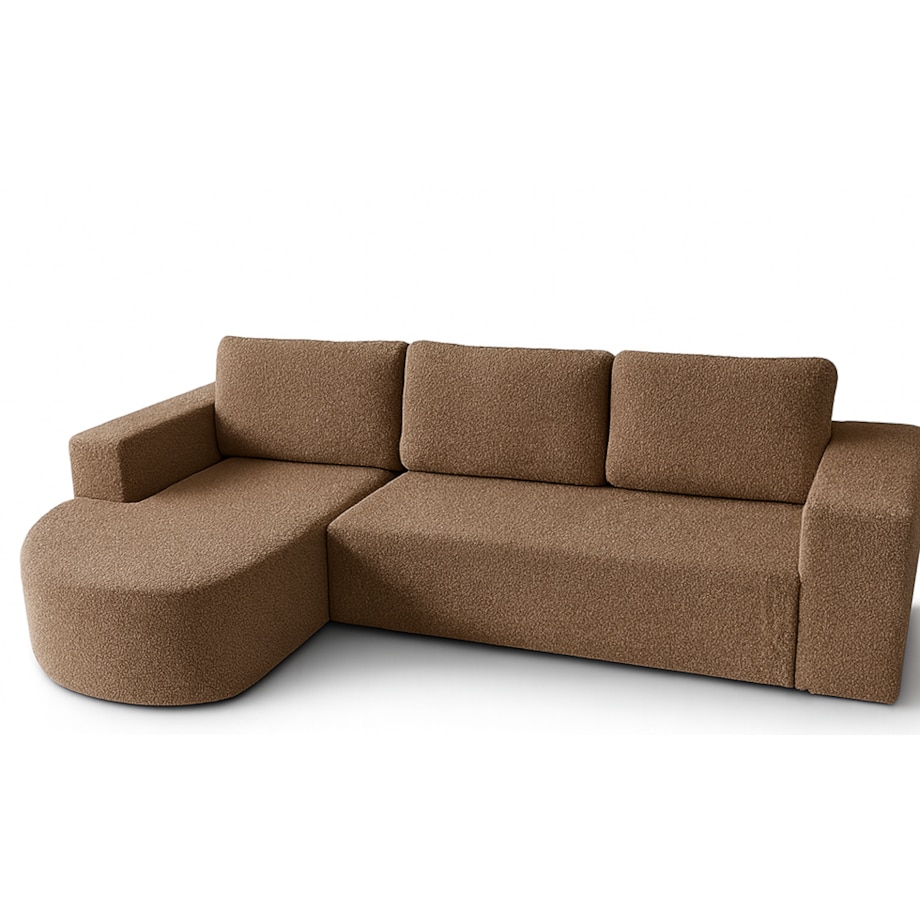 Narożnik Vello z funkcją spania do salonu, lewostronny- boucle- brązowy