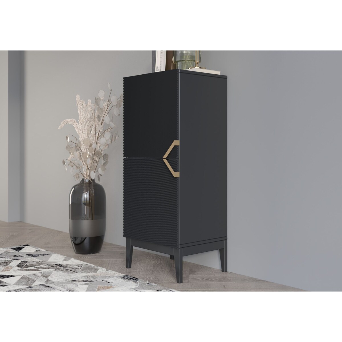 Drewniana komoda Visby DEMI HIGH 2D / kolor czarny / szer. 50,5 cm