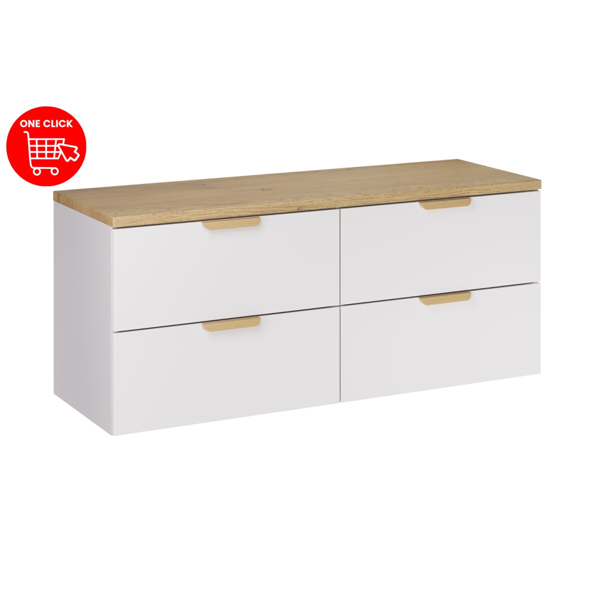 Szafka pod umywalkę wisząca z blatem z białego dębu, ASTER 120 cm
