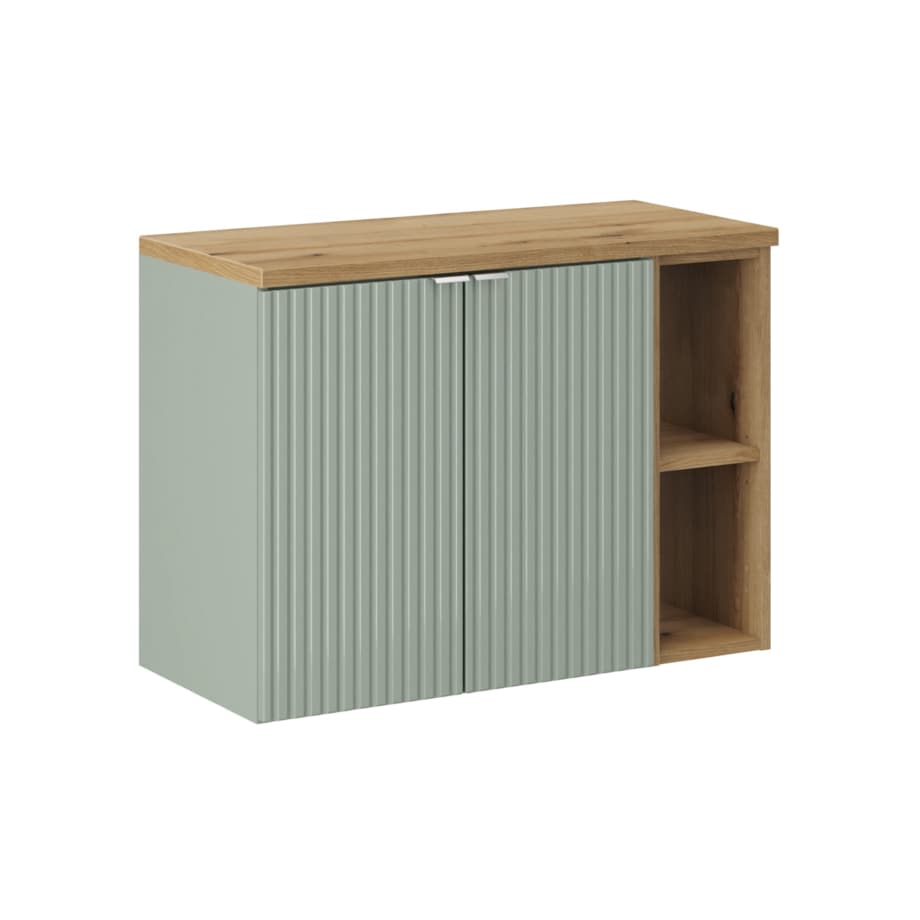 Szafka pod umywalkę 80 cm z 2 drzwiami i 2 wnękami, kolor Jade Green i drewno