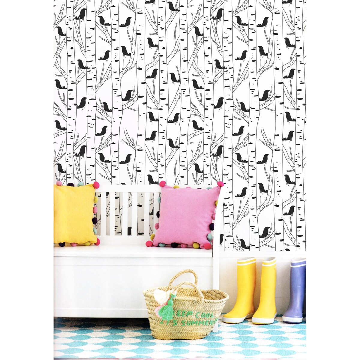 Tapeta Ptaki na brzozie, 416x254cm