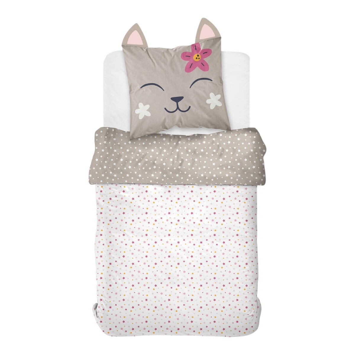 Komplet pościeli dziecięcej z uszkami 140x200 cm MATTINA kotek
